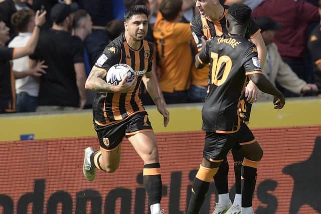 Hull City hat-trick hero Ozan Tufan with the match-ball after his treble versus Sheffield Wednesday. Picture: Steve Ellis.