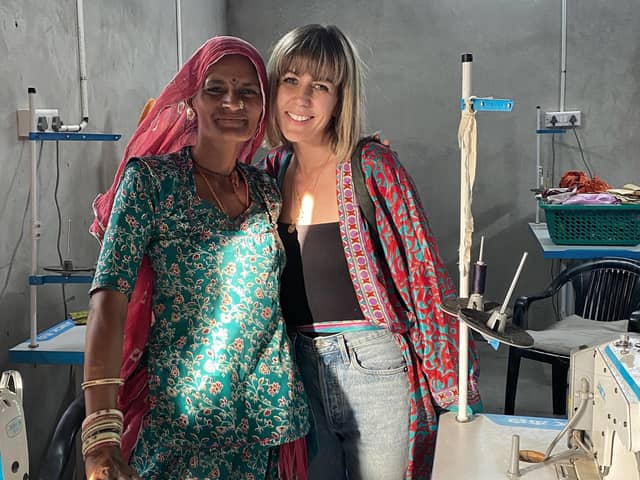 Loft & Daughter founder Katie with a seamstress in India.