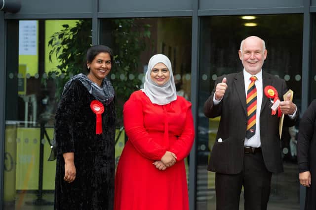 Fazila Loonat, centre, at the Kirklees Council elections in 2021