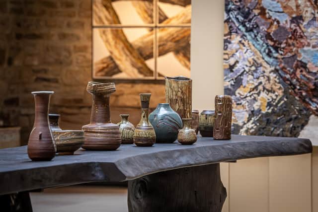 Pottery by Janet Leach displayed in Thorns Gallery Photograph by Tony Johnson.