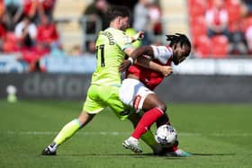 CONTROVERSIAL DISMISSAL: Fred Onyedinma was red carded for Rotherham United against Blackburn Rovers