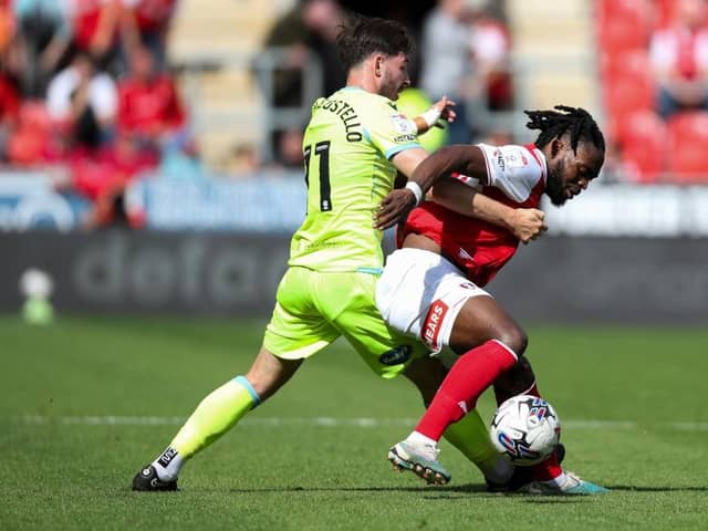 CONTROVERSIAL DISMISSAL: Fred Onyedinma was red carded for Rotherham United against Blackburn Rovers