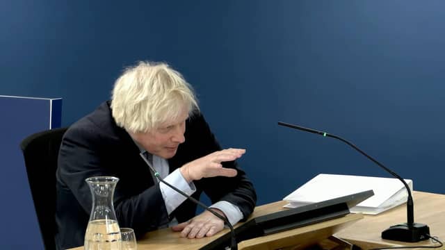 Former prime minister Boris Johnson giving evidence at the UK Covid-19 Inquiry.
