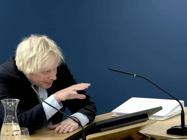 Former prime minister Boris Johnson giving evidence at the UK Covid-19 Inquiry.