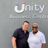 Jackie Walker with Unity Enterprise manager Adrian Green at Unity Business Centre in Chapeltown