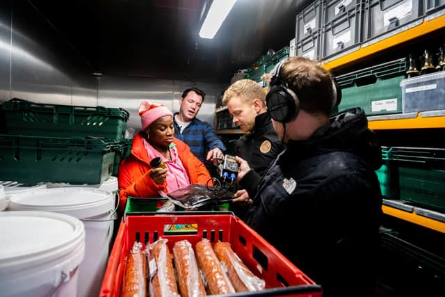 Andi Oliver pictured in one of three preserving area's on the farm with Tommy Banks and Richard Jack, Head of Farm Production, while being recorded for the Seasoned podcast. Picture By Yorkshire Post Photographer,  James Hardisty.