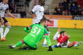BIG GOAL: Sam Nombe (far right) puts Rotherham United in front