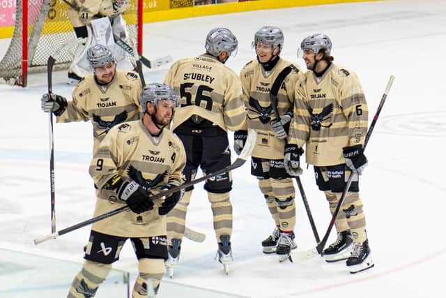 GOOD START: Hull's players celebrate a goal at home to Solway earlier this season. Picture: Amy Blossom/Seahawks Media.