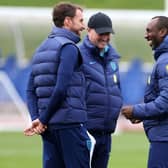NEW FACE: Jimmy Floyd Hasselbaink (second from right) has joined England's coaching staff