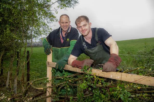 Stephen Britton and son Charlie who are competing in the Yorkshire Hedgelaying Championships