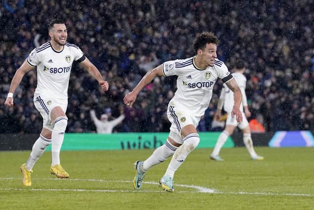 Leeds United's Rodrigo Moreno celebrates scoring their side's second goal of the game during the Premier League match at Elland Road, Leeds. Picture: Danny Lawson/PA