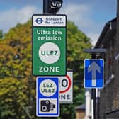 An information sign for the Ultra Low Emission Zone (Ulez) on Brownhill Road in Lewisham, south London. PIC: Yui Mok/PA Wire