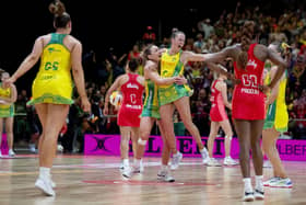 NOT QUITE ENOUGH: Australian players react after winning after the 2023 Netball World Cup final at the Cape Town International Convention Centre, Cape Town. Picture: PA
