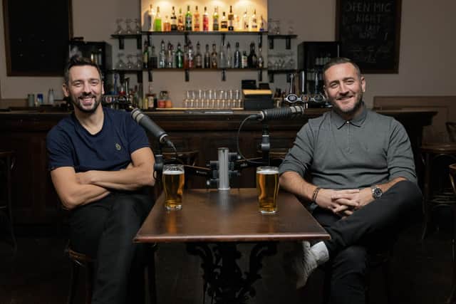 Will Mellor (right) and Ralf Little (left) recording their podcast