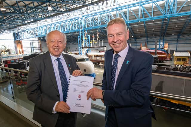 Coun Carl Les, leader of North Yorkshire Council, and Richard Flinton, Chief Executive of North Yorkshire Council hold the draft devolution deal in August 2022 when they were leader and Chief Executive of the former North Yorkshire County Council.