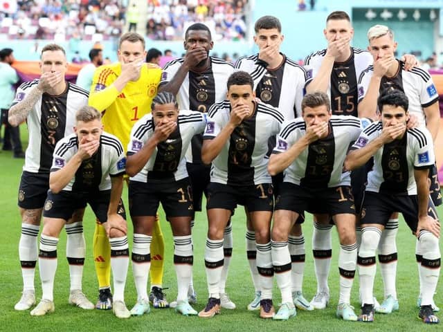 KEEPING SCHTUM: Germany players pose for a team photo before their World Cup game against Japan