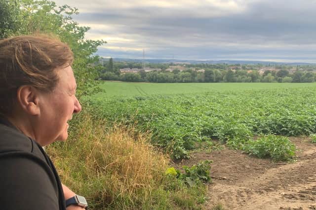 Julie Medford, Labour councillor for Normanton, looking out across fields at Heath Common which could be the site of energy storage farm.