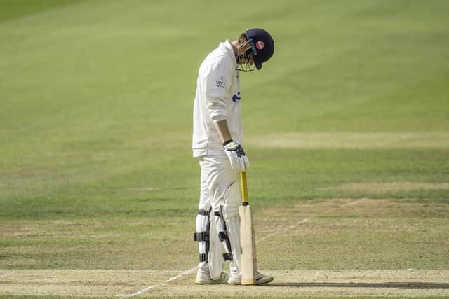 Yorkshire's George Hill stands dejected after being dismissed lbw by Gloucestershire's Ajeet Singh Dale. Picture by Allan McKenzie/SWpix.com