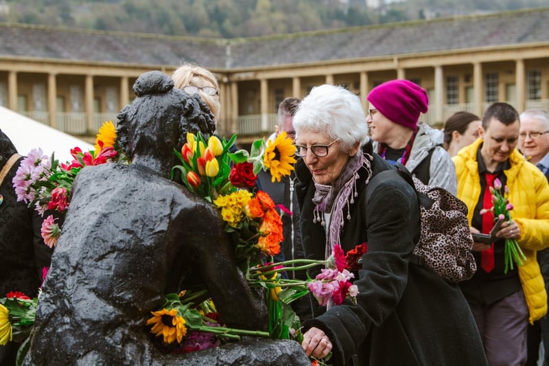Flowers were laid at the sculpture in memory of Anne Lister. Credit: Ellis Robinson