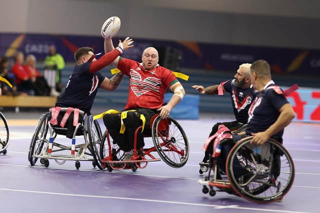 Wales' Stuart Williams in action against France in the Rugby League World Cup 2021 - Wheelchair at EIS Sheffield, Sheffield, England - (Picture: John Clifton/SWpix.com)