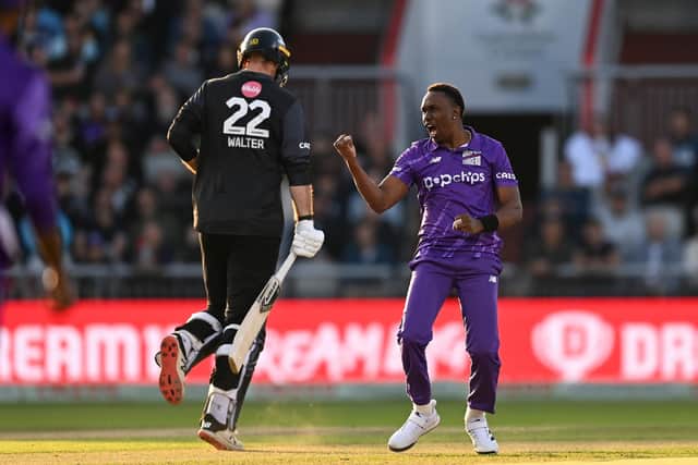 Dwayne Bravo of Northern Superchargers celebrates dismissing Paul Walter of Manchester Originals during the The Hundred match between Manchester Originals Men and Northern Superchargers Men at Emirates Old Trafford. (Picture: Gareth Copley/Getty Images)