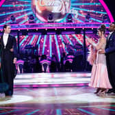 BBC handout photo of Bobby Brazier and Dianne Buswell (left) with Annabel Croft and Johannes Radebe (right) during the results show of BBC1's Strictly Come Dancing.