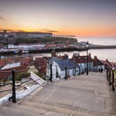 A top Yorkshire coastal destination - the famous 199 Steps at Whitby leading from the town up to the Abbey and church