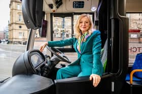 Tracy Brabin, Mayor of West Yorkshire, making her announcement on West Yorkshire bus reform at an event held in Leeds city square. PIC: James Hardisty