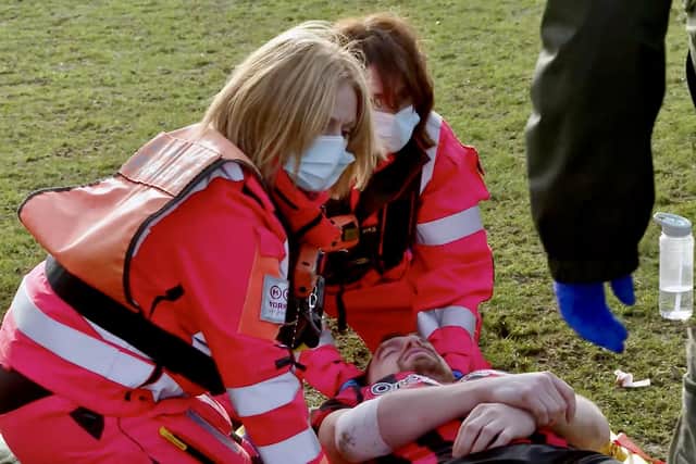 Two air ambulances were dispatched to help Jon James after an accidental clash of heads at a York football match.