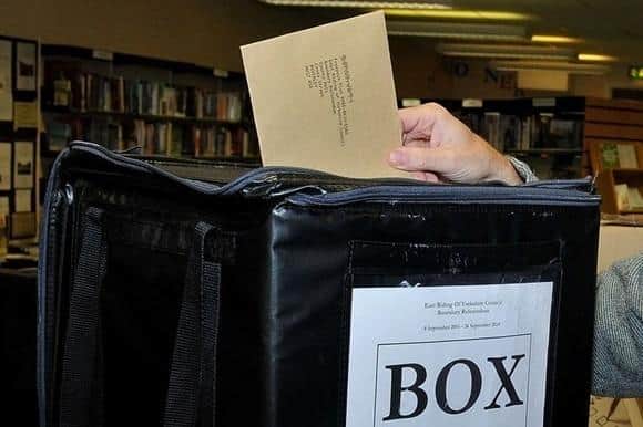 An East Riding of Yorkshire Council ballot box and voting slip. Picture is from East Riding of Yorkshire Council\'s press office