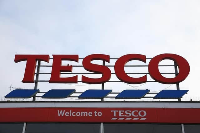 A picture shows Tesco signage. (Pic credit: Daniel Leal / AFP via Getty Images)