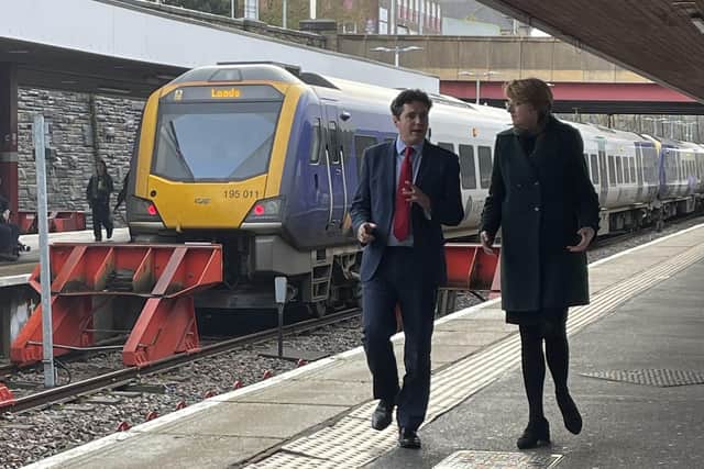 Rail minister Huw Merriman and the leader of Rochdale Council, Susan Hinchcliffe