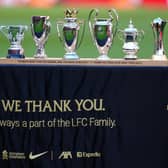 Replicas of the trophies won by Liverpool manager Jurgen Klopp during his tenure at the team following the Premier League match at Anfield, Liverpool. Picture: Peter Byrne/PA Wire.