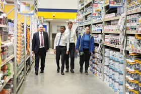 (left to right) CEO of Selco Howard Lift, Prime Minister Rishi Sunak, Chancellor of the Exchequer Jeremy Hunt and staff member Charlene Kemal during a visit to a builders merchant in south east London, after the Chancellor delivered his Budget at the Houses of Parliament. Picture: Kirsty Wigglesworth/PA Wire