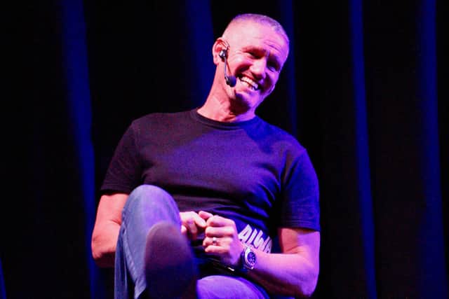 Billy Billingham on stage during one of his live talks. Picture: Lee Collier