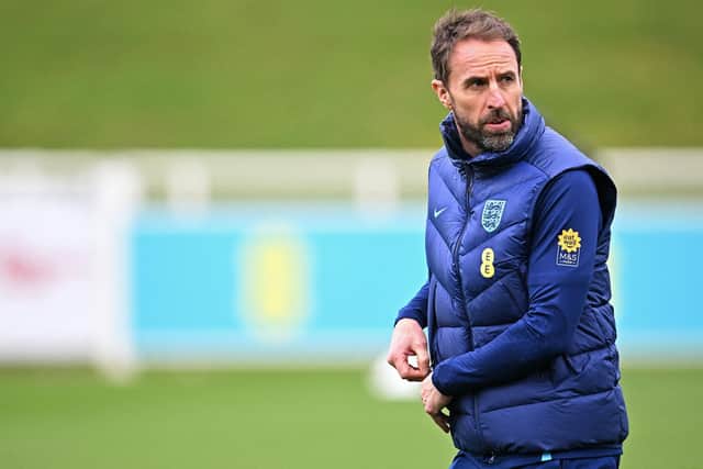 England's manager Gareth Southgate attends a team training session at St George's Park in Burton-on-Trent, central England, on March 21, 2023 ahead of of their UEFA EURO 2024 qualifier football match against Italy. (Picture: PAUL ELLIS/AFP via Getty Images)
