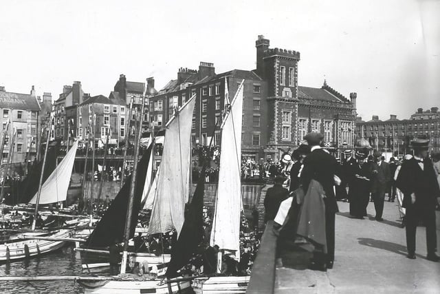 Boats seen in the harbour at Bridlington in 1913.