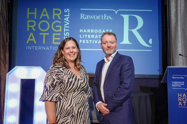 Sharon Canavar of Harrogate Literature Festival with Simon Morris