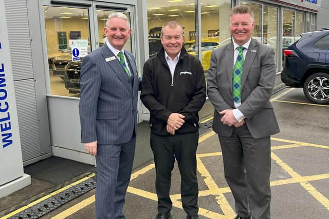 Colin Appleyard Limited has  been acquired by Leeds-headquartered D. M. Keith Motor Group.(Pictured from left) Dougal Keith, Robin Appleyard and Angus Keith. (Photo supplied by D. M. Keith Motor Group)