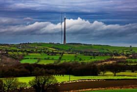 The Emley Moor transmitter (known as Arqiva Tower) is the tallest free standing structure in the UK at 328m -  1084 ft. At the moment there's a temporary mast standing around 317m (1,040ft) tall this was erected in 2017 whilst vital repairs are carried out to the main mast.
Picture By Yorkshire Post Photographer,  James Hardisty.