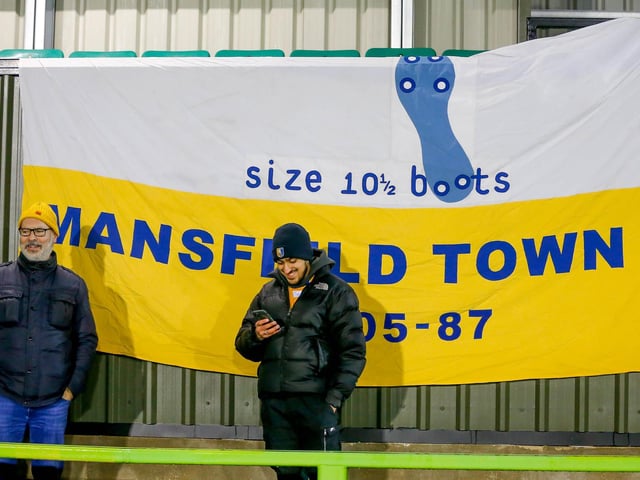 Travelling Mansfield Town fans at the Fully Charged New Lawn for the match against Forest Green Rovers FC.
Photo credit Chris Holloway / The Bigger Picture.media