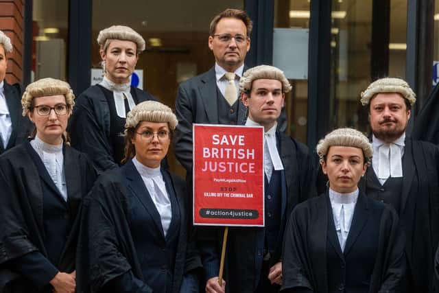 Barristers on strike outside Leeds Crown Court
