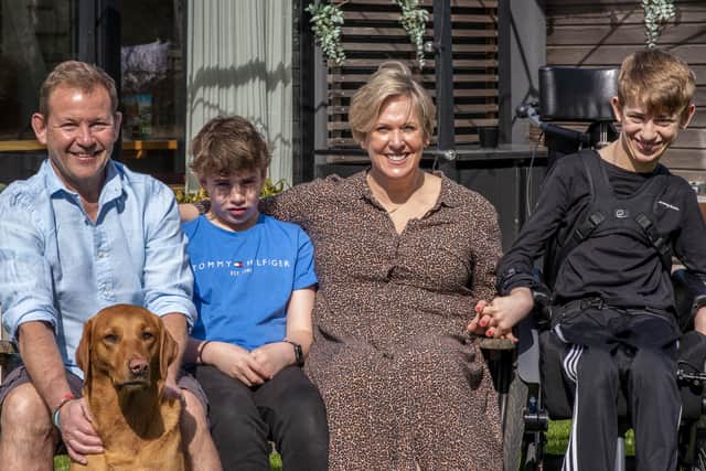 The Van Berckel family photographed in the garden of their fully accessible home in the outskirts of Harrogate. Photo: Ernesto Rogata