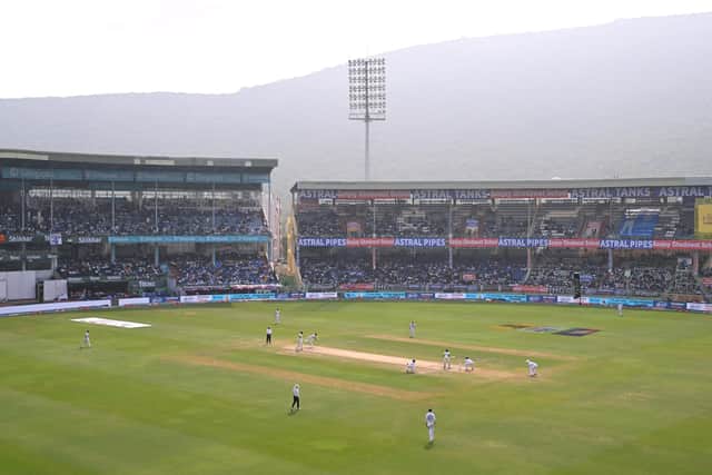 A general view of the ACA-VDCA Stadium on day three of the second Test in Visakhapatnam. Photo by Stu Forster/Getty Images.
