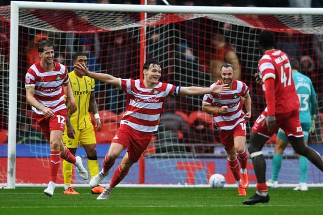 Doncaster Rovers' Owen Bailey celebrates scoring the second goal against Sheffield Wednesday. Picture: Jonathan Gawthorpe