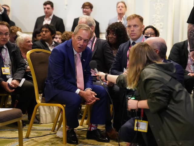 Nigel Farage being interviewed during the Conservative Party annual conference. PIC: Stefan Rousseau/PA Wire