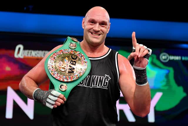 STRATFORD, ENGLAND - NOVEMBER 29: Tyson Fury poses for photographs during the media work out ahead of Tyson Fury v Derek Chisora at BT Studios on November 29, 2022 in Stratford, England. (Photo by Tom Dulat/Getty Images)