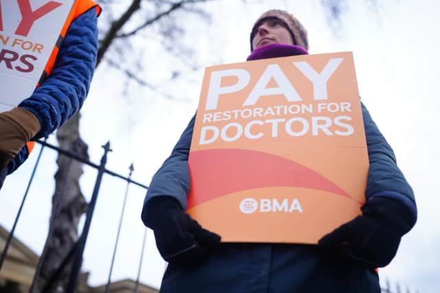 Junior doctors and members of the British Medical Association (BMA) on the picket line. PIC: Ben Birchall/PA Wire