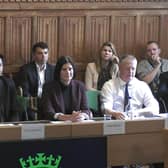 (left to right) Gordon Gafa, Commercial Director at Tesco, Kris Comerford, Chief Commercial Officer for Asda, Rhian Bartlett, Food Commercial Director at Sainsbury's, and David Potts, CEO of Morrisons, appearing before the Business and Trade Committee at the House of Commons, London, on the subject of food and fuel price inflation.