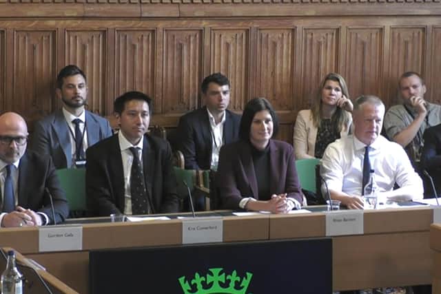 (left to right) Gordon Gafa, Commercial Director at Tesco, Kris Comerford, Chief Commercial Officer for Asda, Rhian Bartlett, Food Commercial Director at Sainsbury's, and David Potts, CEO of Morrisons, appearing before the Business and Trade Committee at the House of Commons, London, on the subject of food and fuel price inflation.